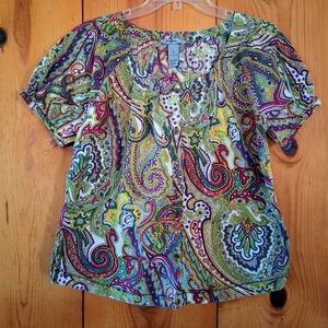 I.B. Diffusion Vintage Colorful Paisley Print Peasant Top